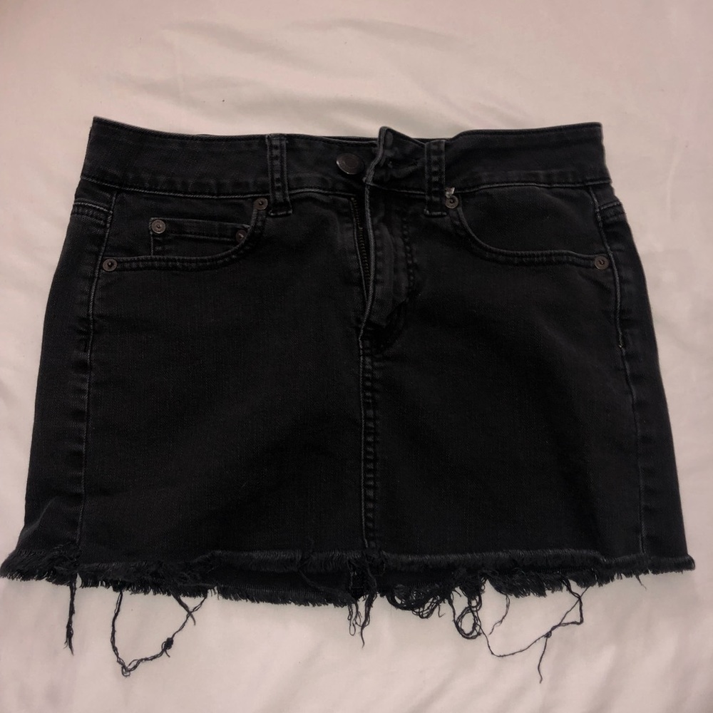 Black Frayed Denim Skirt